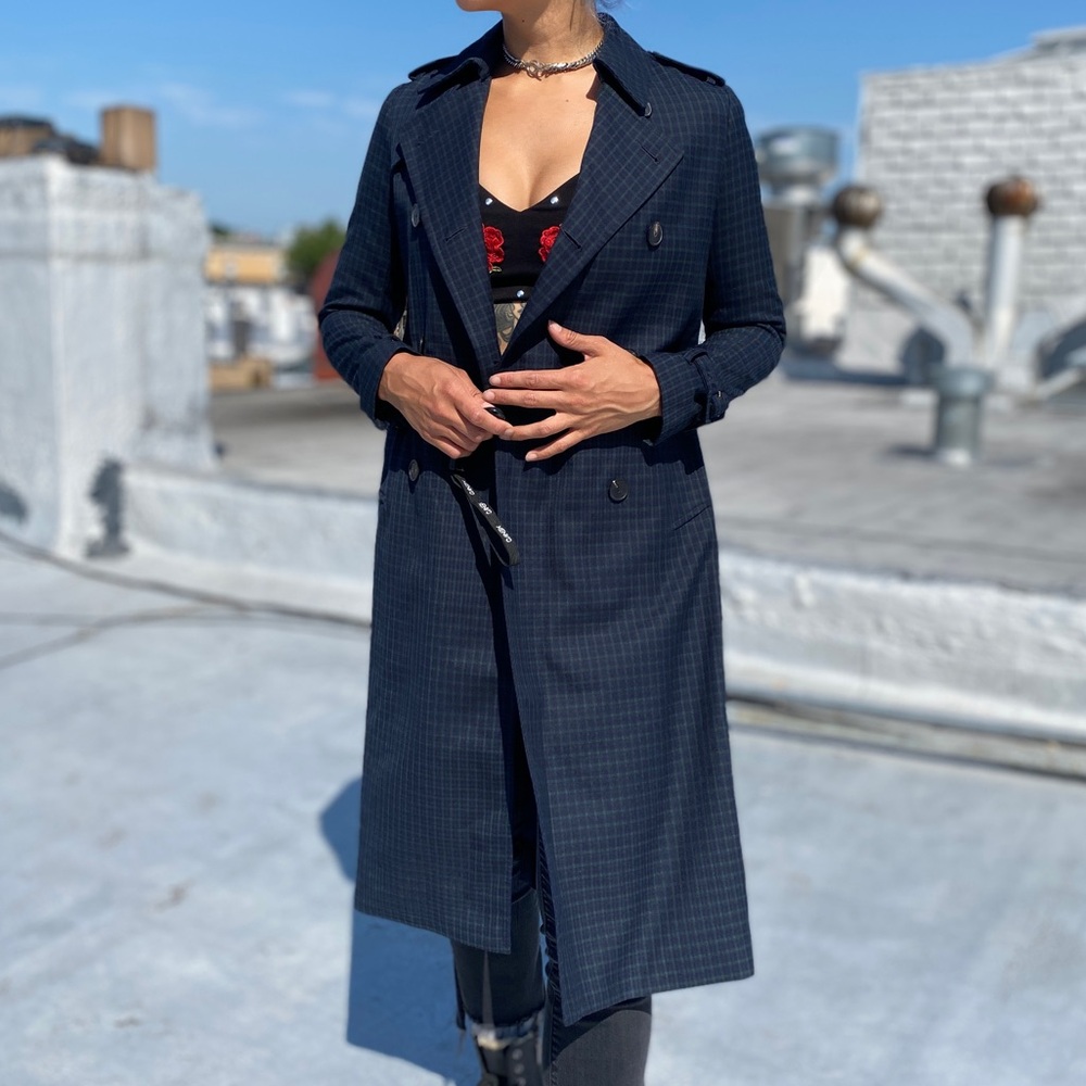 Sandro Green and Navy Trench Coat